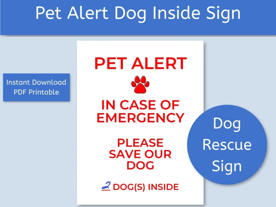 Pet Alert Dog Inside Emergency Sign Printable PDF Instant Download Etsy