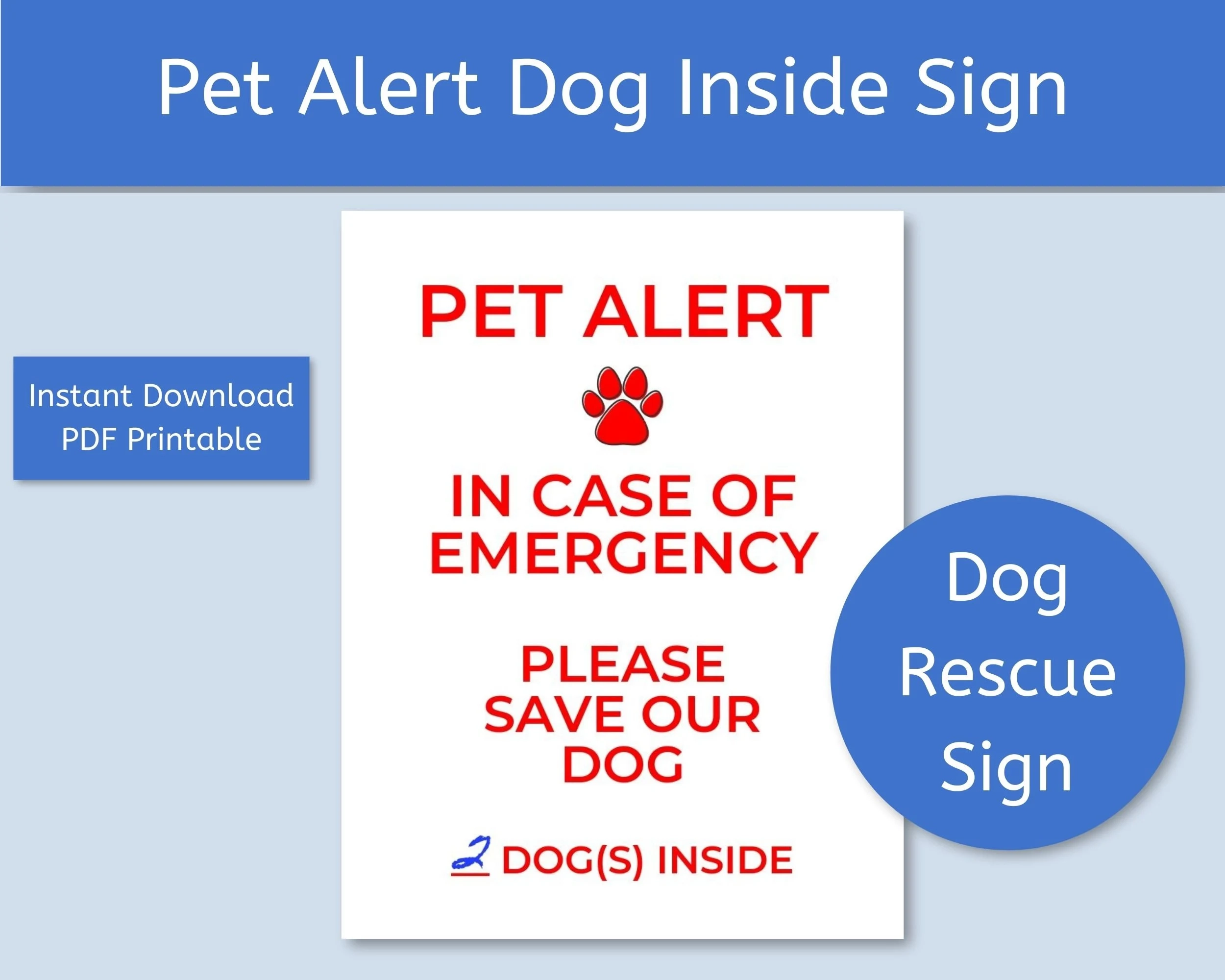 Pet Alert Dog Inside Emergency Sign Printable PDF Instant Download Etsy