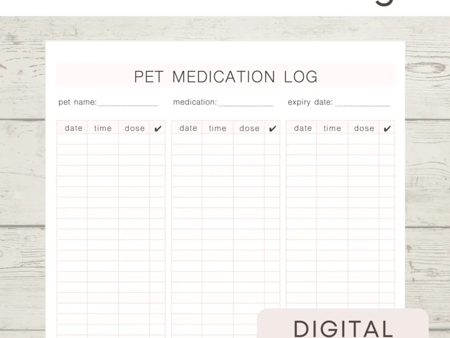 Pet Medication Log Printable Pet Care Medication Record Digital Pet Record Etsy Israel