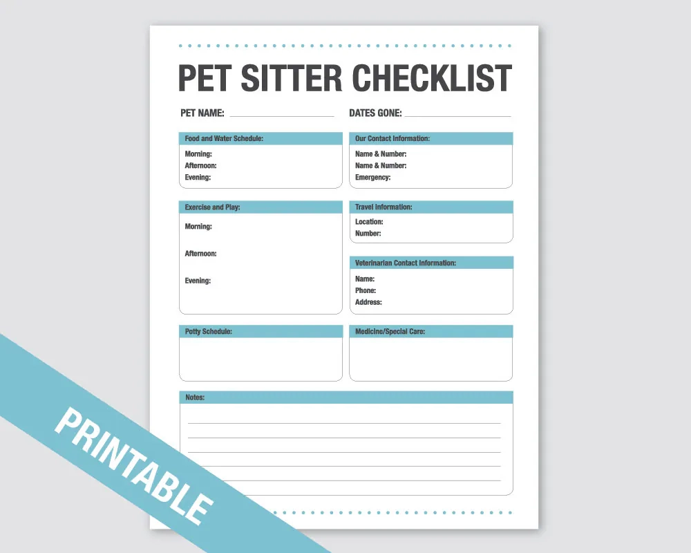 Pet Sitter Checklist Printable Pets Dog Cat Checklist Printable Organization Printable Household Planner Family 2019 Calendar Etsy