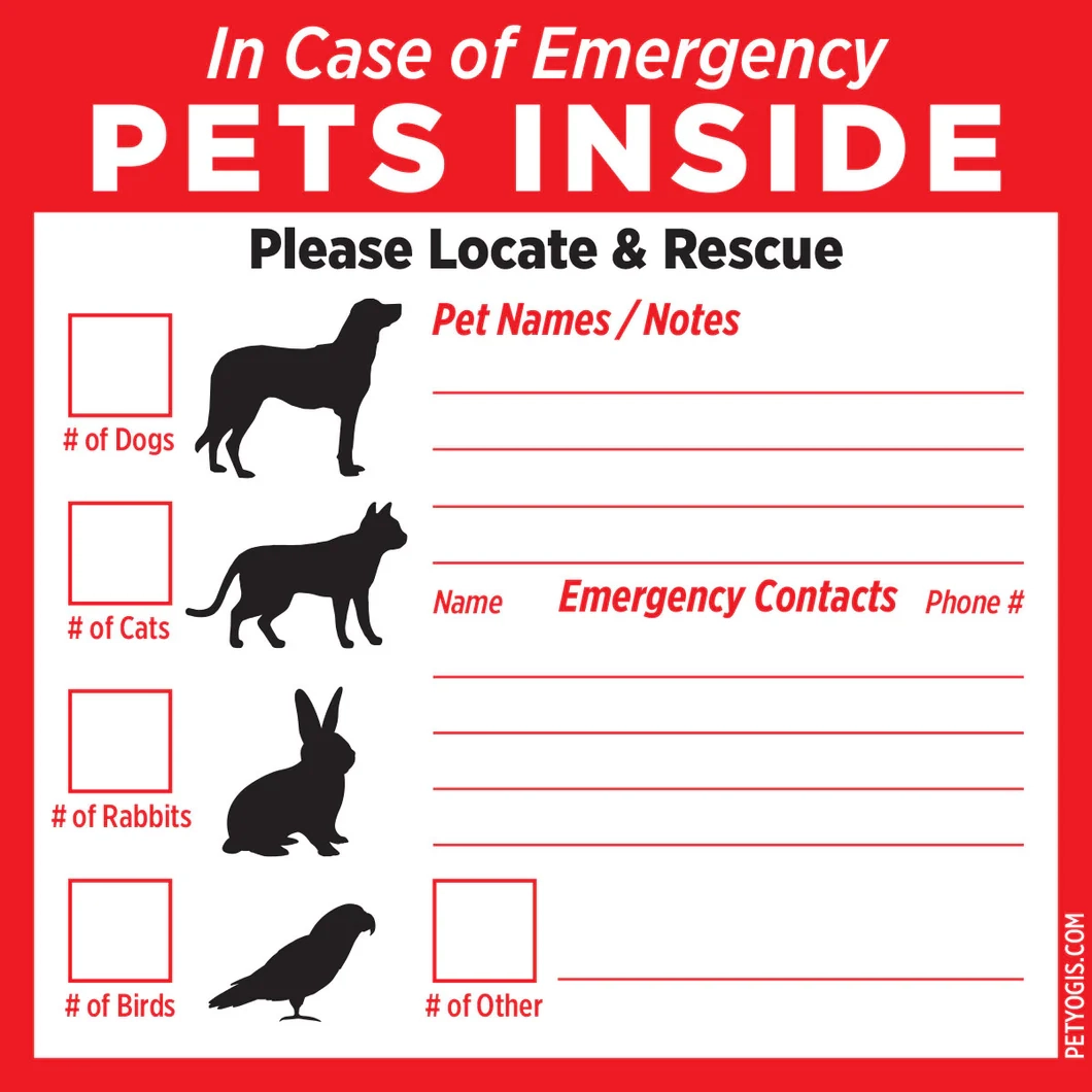 Pet Emergency Window Sign Printable