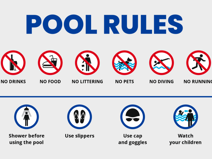 Pool Rules With List Of Symbols And Text Safety Template Square Signs