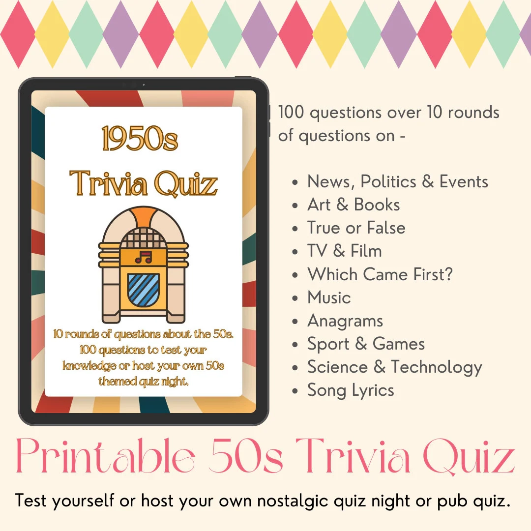 1950s Trivia Game Printable 1950s Trivia Game Printable
