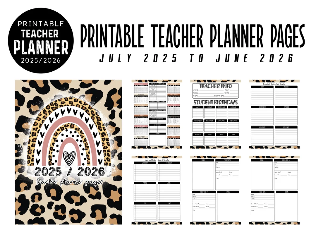 PRINTABLE 2025 2026 Teacher Planner Pages Pack Ready To Print Pdf KBD Graphics