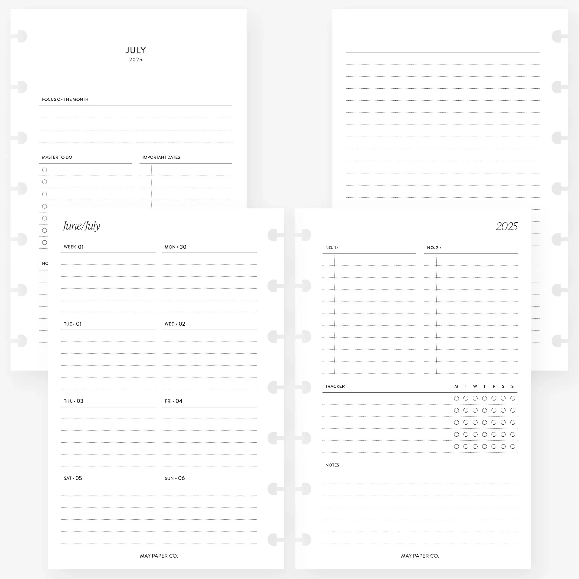 PRINTABLE 2025 2026 WEEKLY WO2P With Tracker July Start MAY PAPER CO 