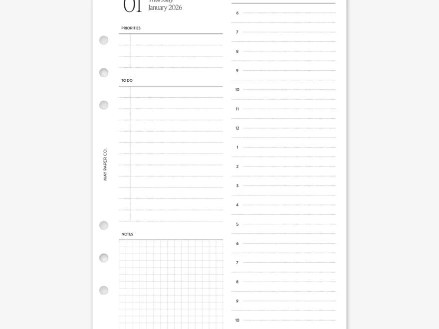 PRINTABLE 2026 DO1P Daily With Half Hourly Schedule Inserts MAY PAPER CO