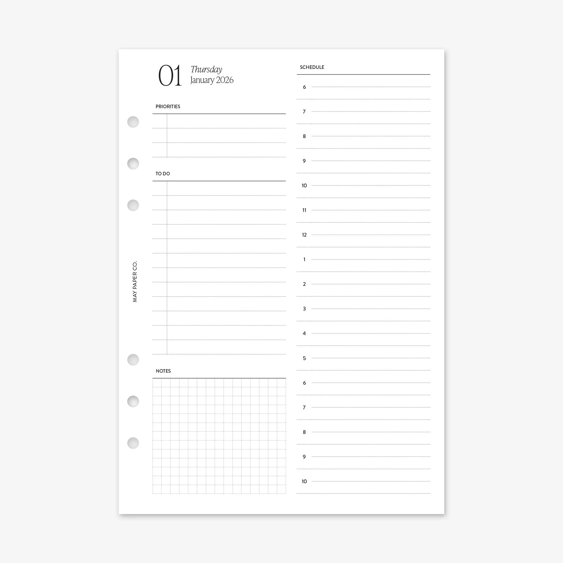 PRINTABLE 2026 DO1P Daily With Half Hourly Schedule Inserts MAY PAPER CO  PRINTABLE 2026 DO1P Daily With Half Hourly Schedule Inserts MAY PAPER CO
