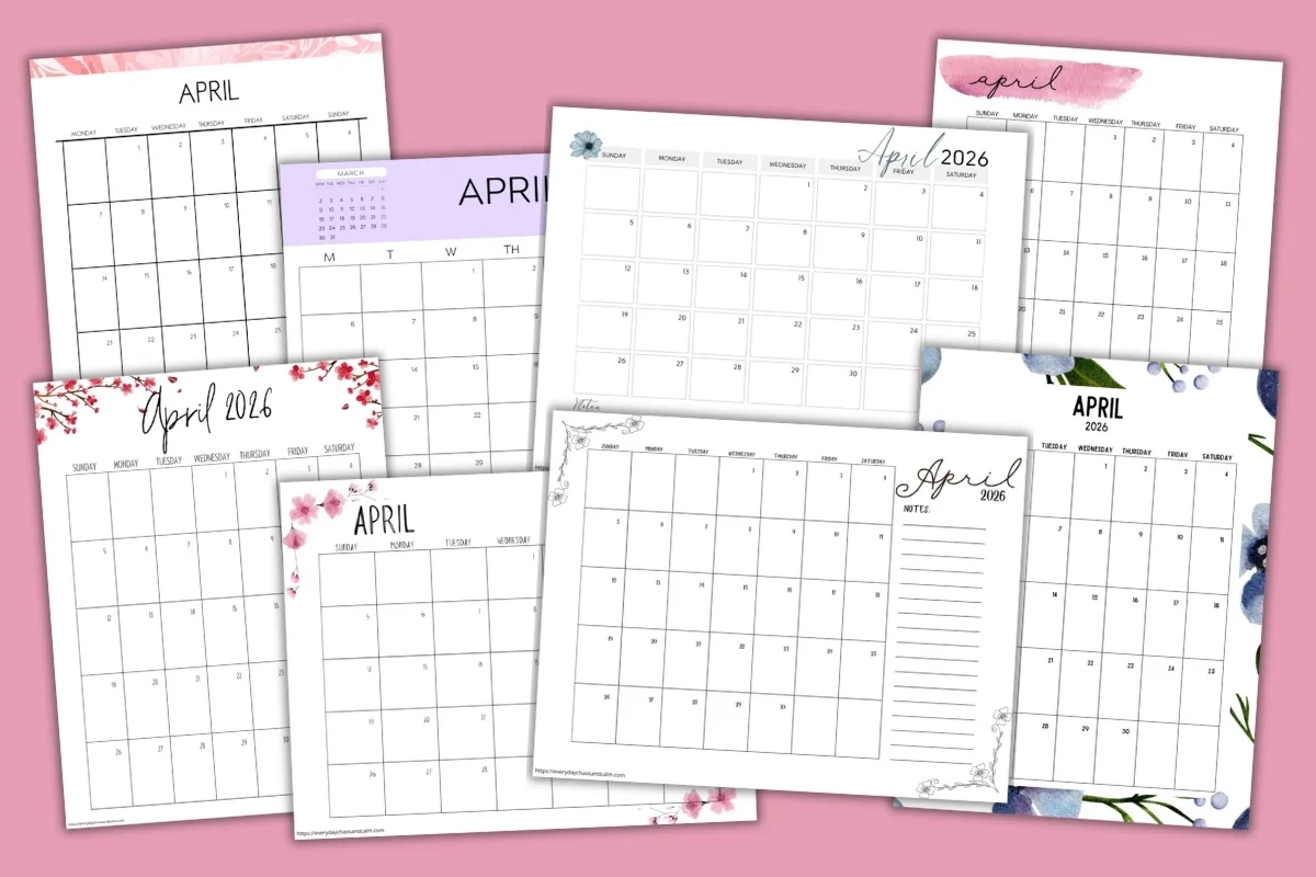 Printable April 2026 Calendars