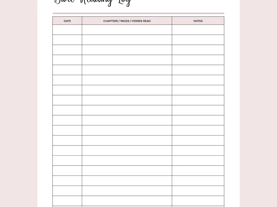 Printable Bible Reading Log Instant Download PDF A4 Us Letter Plan Print Land