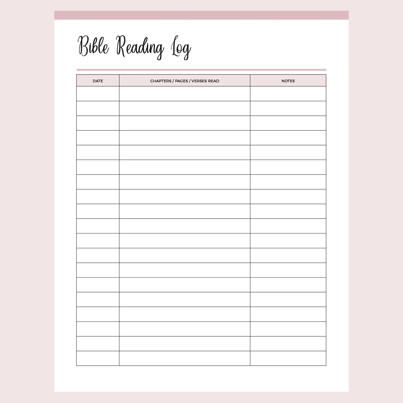Printable Bible Reading Log Instant Download PDF A4 Us Letter Plan Print Land