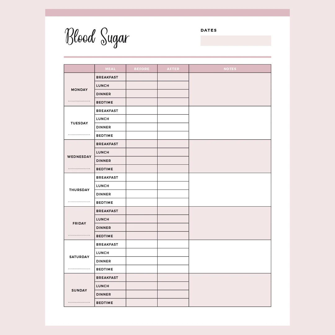 Diabetes Tracking Chart Printable Diabetes Tracking Chart Printable