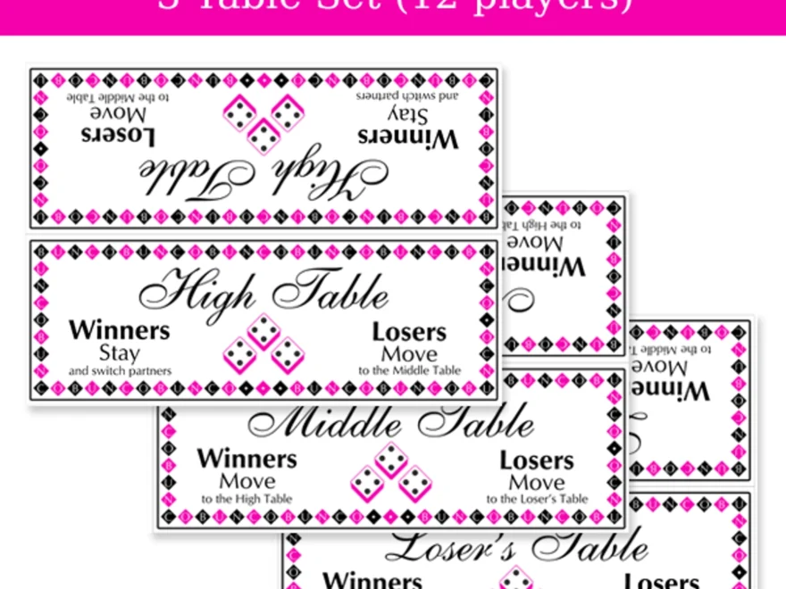 Printable Bunco Table Signs Three Table Set Dice Game Depot