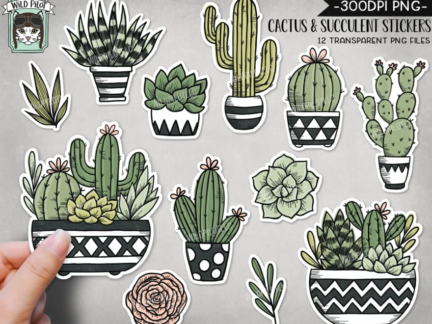 PRINTABLE Cactus Succulent Sticker Files PNG File Succulent Illustrations Planner Sticker File Cactus Planters Plant Lovers Digital Etsy