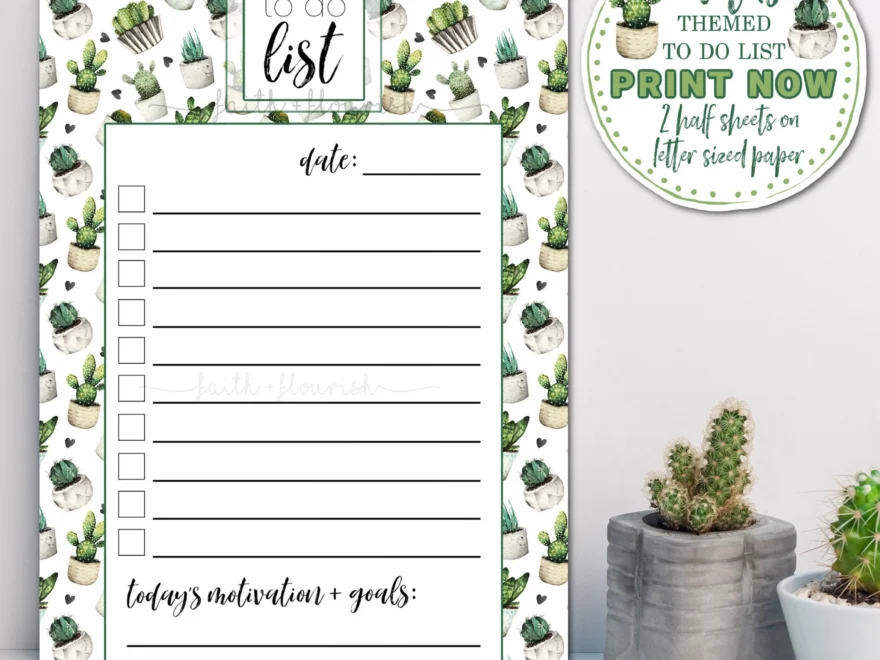 Printable Cactus To Do List Sheet Daily Home Office Business Organizer Printable Daily Planner Organizer Daily Motivation And Goals Etsy