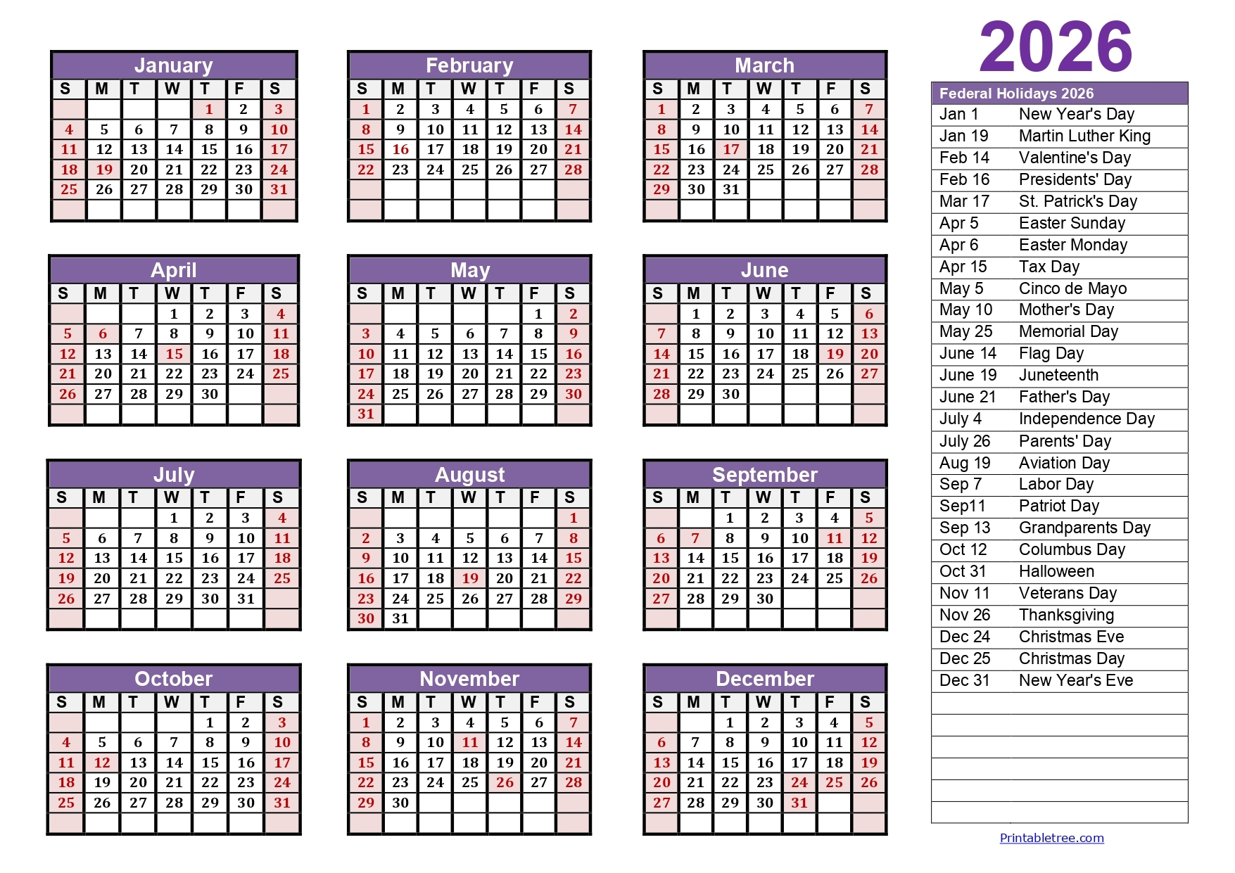 Printable Schedule 2026 Template