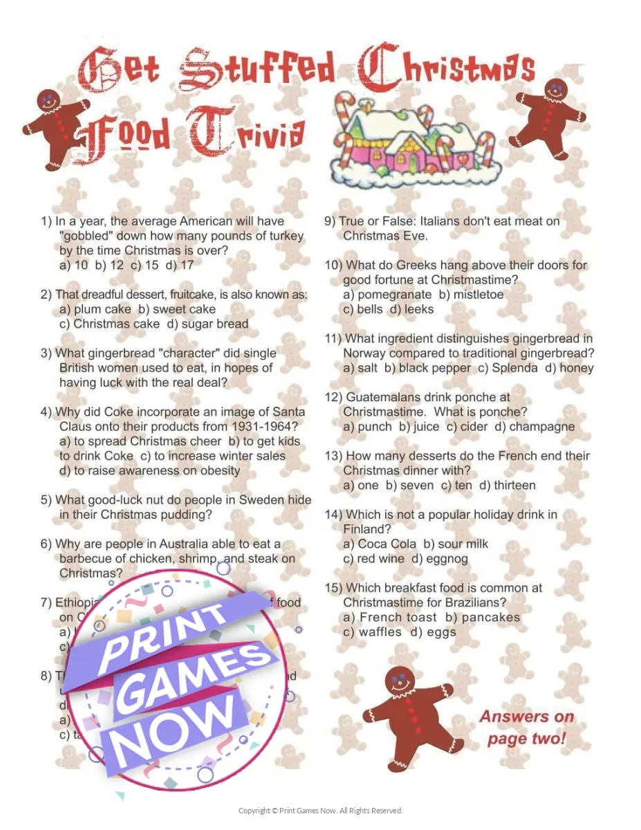 Printable Food Trivia Game