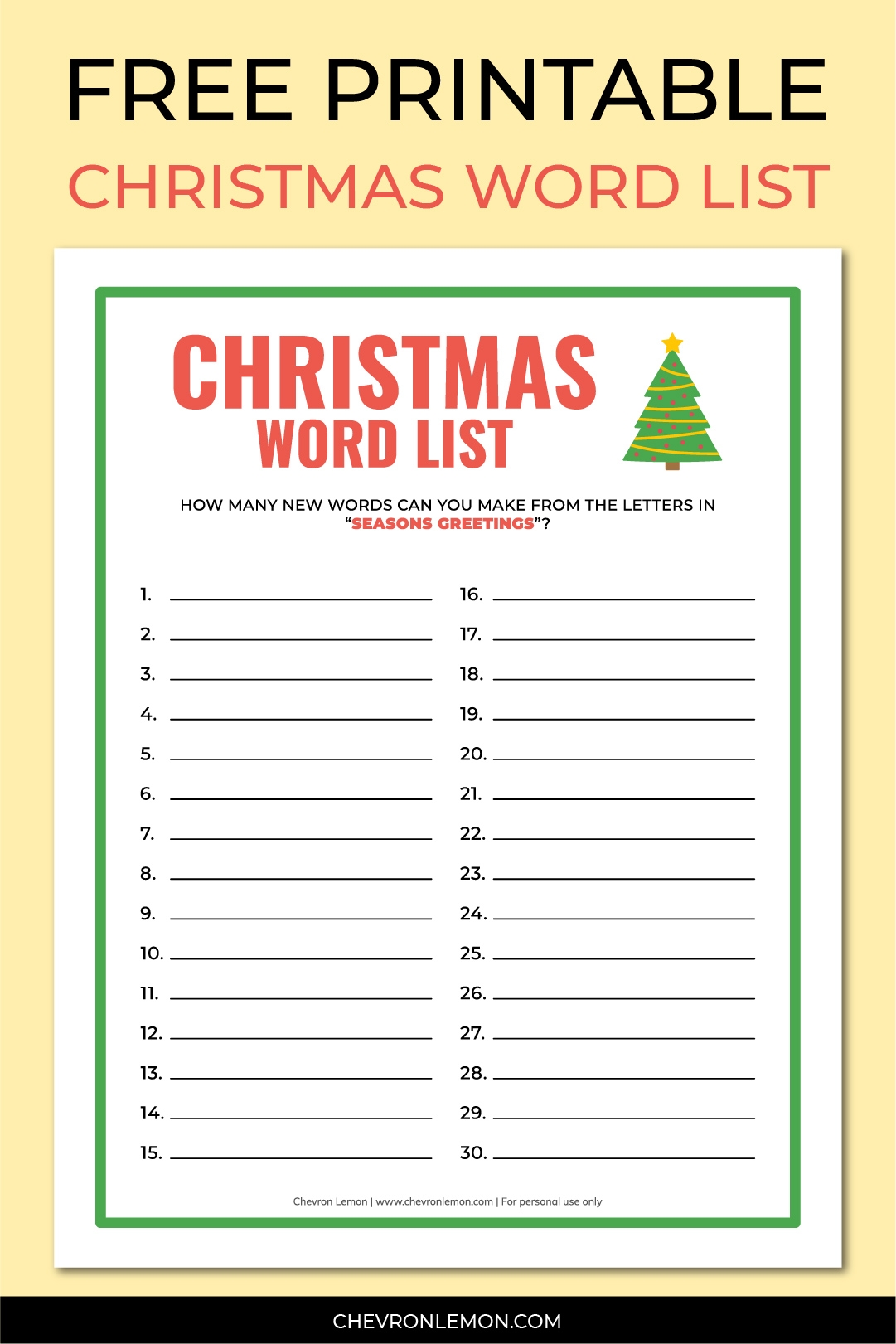Christmas Word Lists Printable Christmas Word Lists Printable
