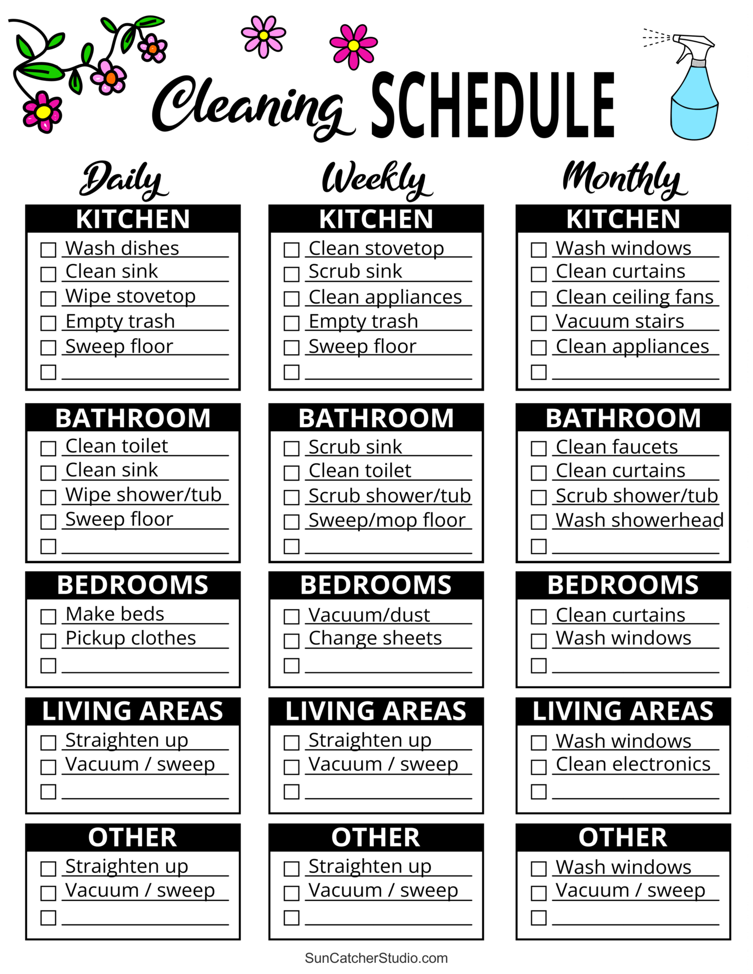 Printable Cleaning Schedule Spring Daily Weekly Checklists Free Printables Monograms Design Tools Patterns DIY Projects
