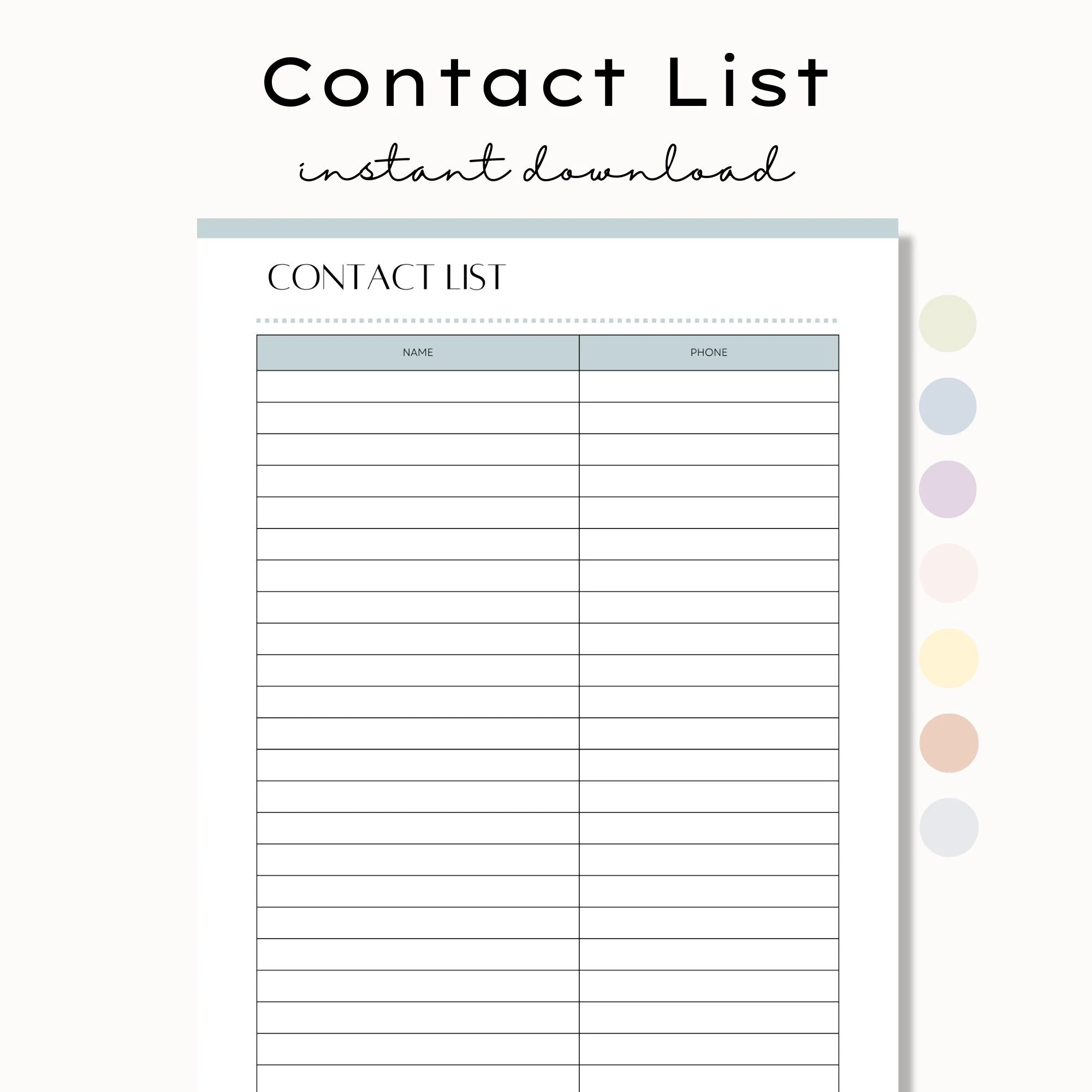 Printable Contact List Contact Sheet Phone Number List Address Book Sheet Contacts Page Template Name And Phone Number Contact List Etsy