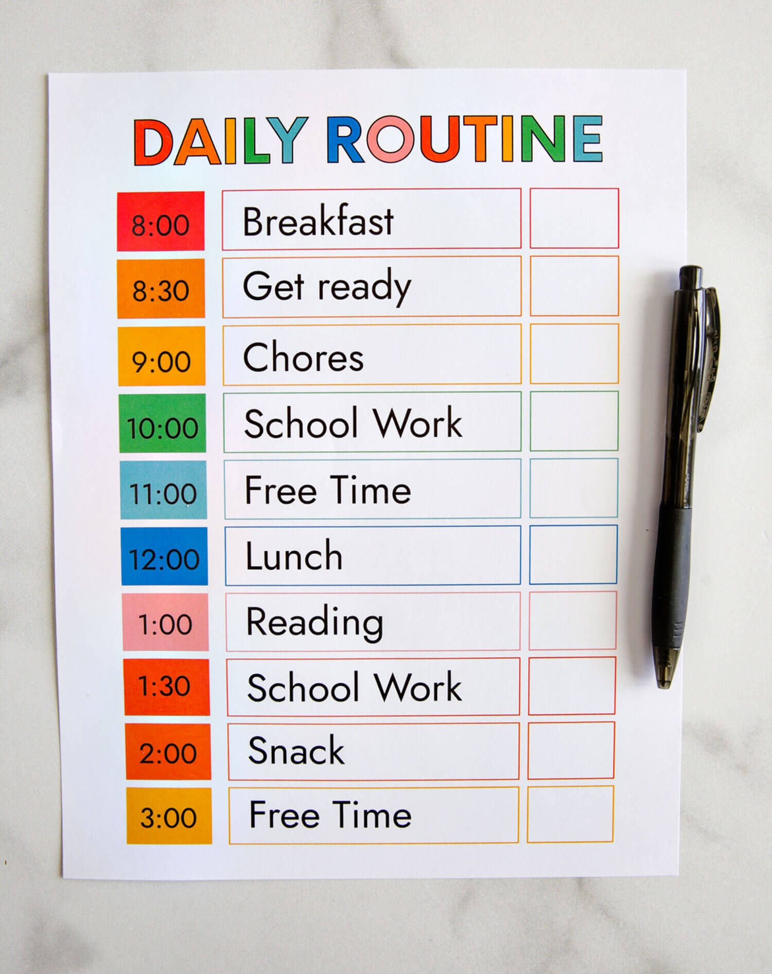Daily Routine Schedule Printable