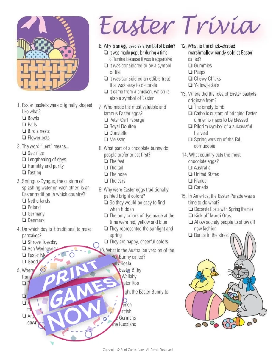 Printable Easter Trivia Party Game Print Games Now