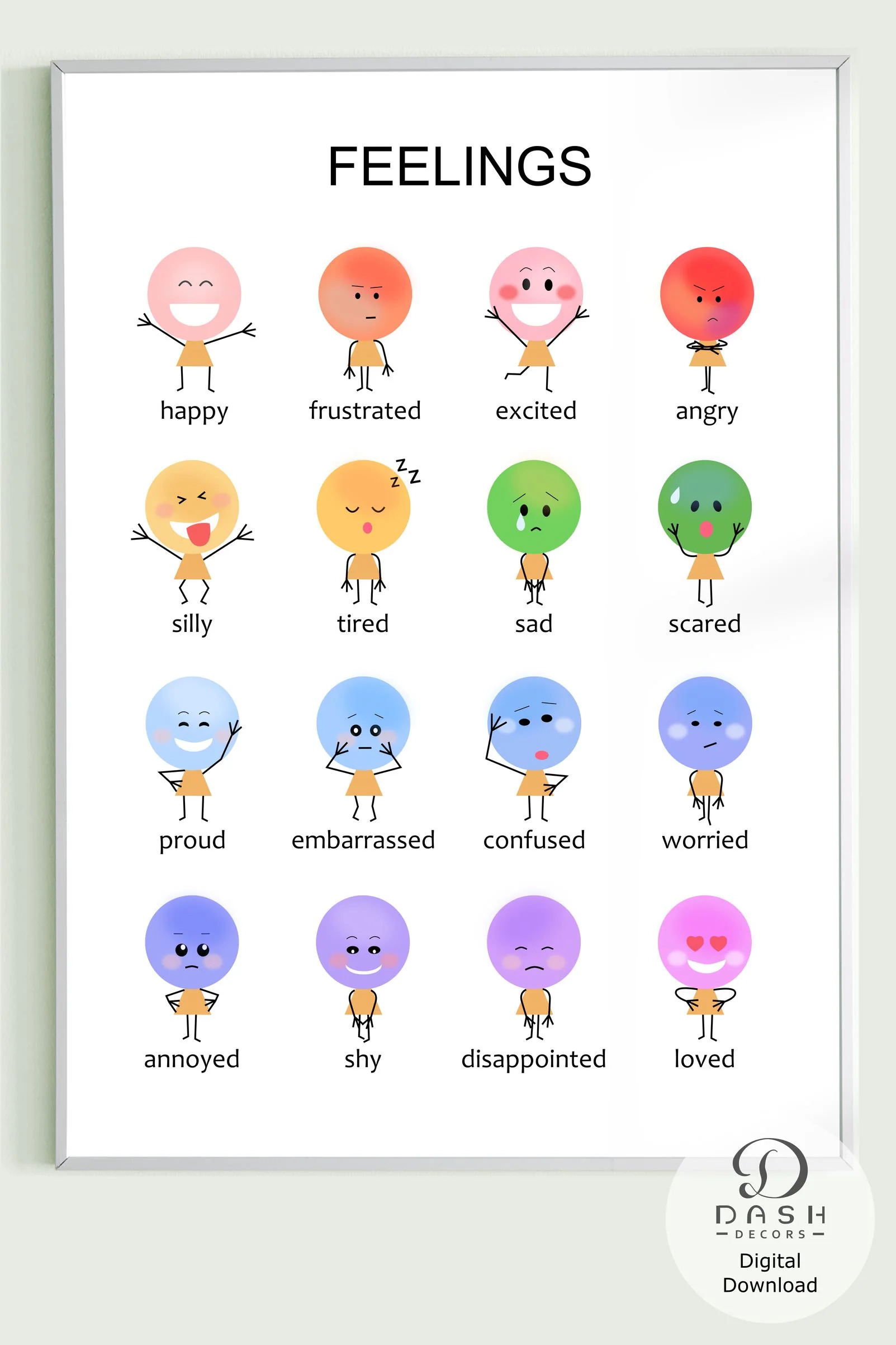 Printable Emotion Chart Poster For Kid And Montessori Preschool Feelings Art Chart Rainbow Emotion Designs feelings Chart Kid printable Etsy