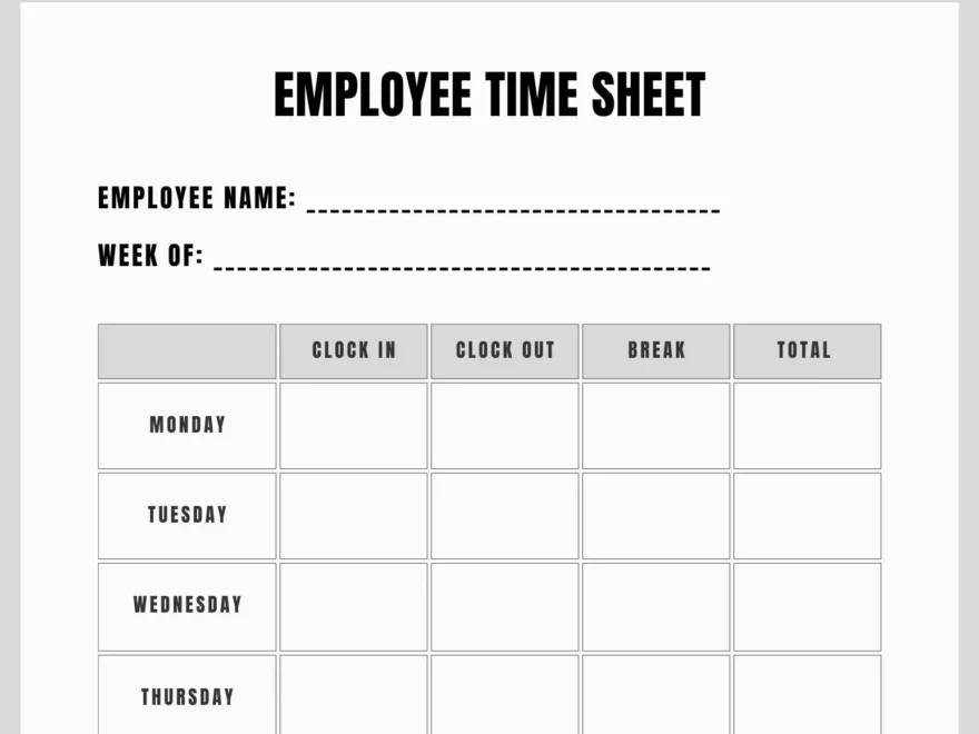 Printable Employee Timesheet Printable Timecard Work Schedule Tracker Easy Work Log Employee Time Sheet Temporary Employee Timecard Etsy