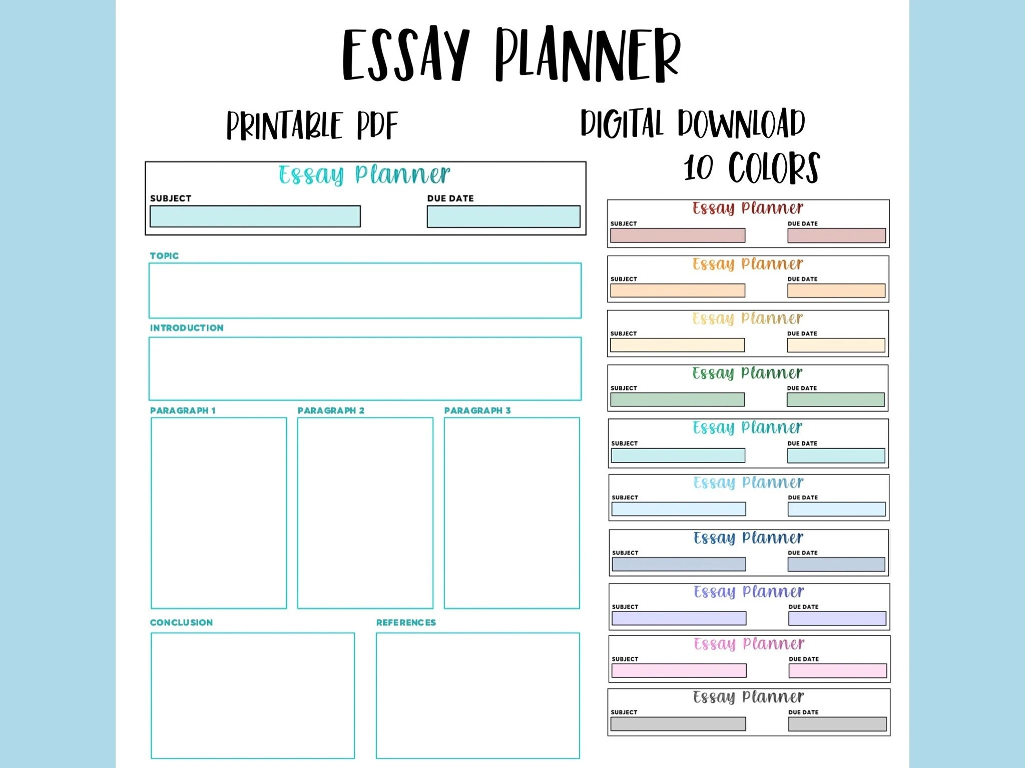 Printable Essay Planner College Writing Template digital Download Etsy