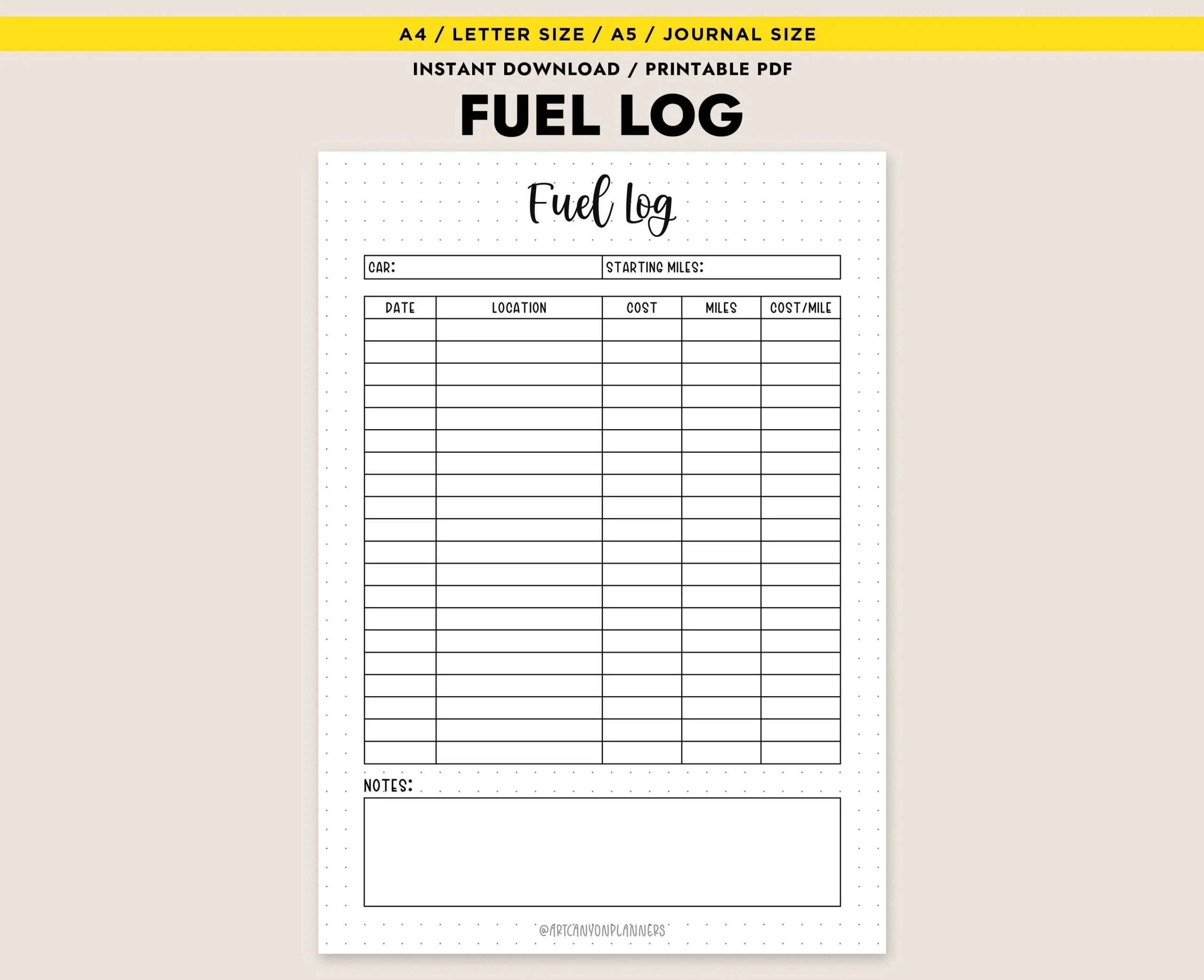 Printable Fuel Log A4 letter a5 Gas Mileage Tracker Car Maintenance Insert PDF Etsy Ireland