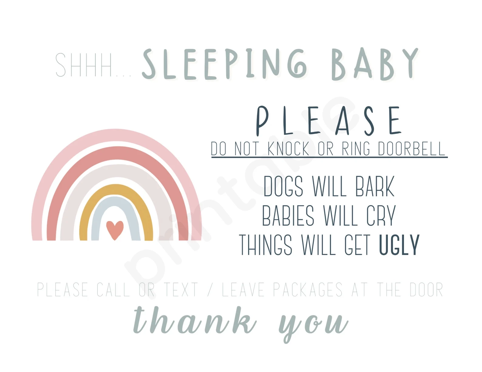 Printable Funny Baby Sleeping Sign Rainbow Design Birthing Bliss