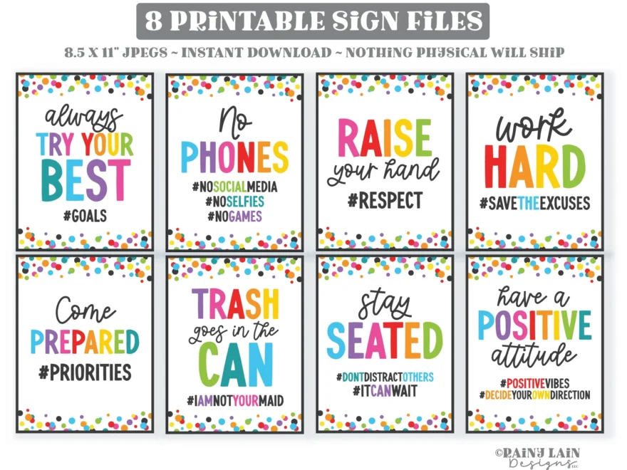Printable Hashtag Signs Posters For Bulletin Board Classroom Rules Rainy Lain Designs LLC