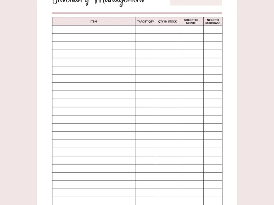 Printable Inventory Sheet US Letter And A4 PDF Instant Download Plan Print Land
