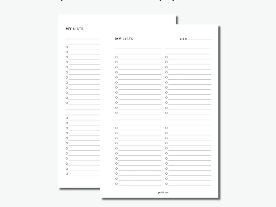 PRINTABLE Lists 4 Columns Planner Insert Minimal Poi Hun