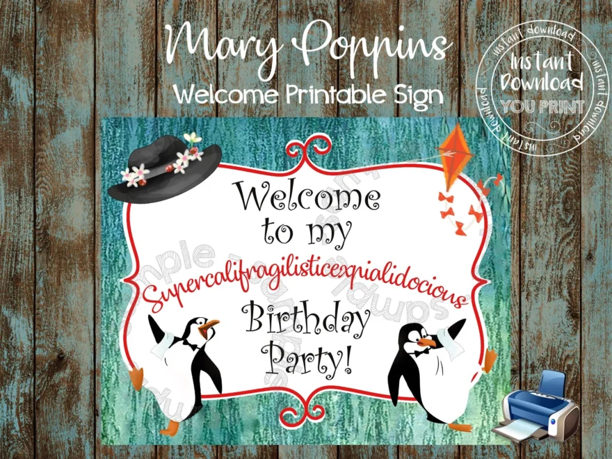 Printable Mary Poppins Welcome Sign Mary Poppins Birthday Poster Mary Poppins Party Sign Mary Poppins Party Supplies And Decorations Etsy