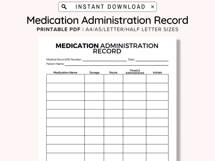 Printable Medication Administration Record Ready To Print Medication Log Chart Post surgery Medication Chart Paramedics And Nurses Etsy