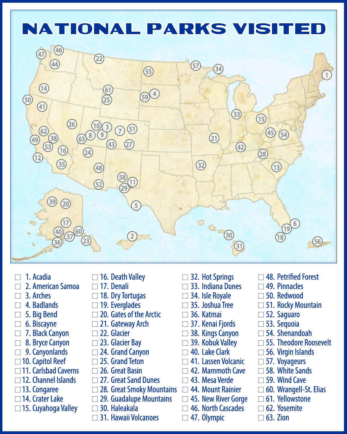 Us National Park List Printable Us National Park List Printable