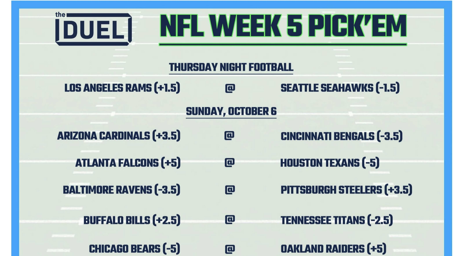 Printable NFL Weekly Pick Em Sheets For Week 5 FanDuel Research