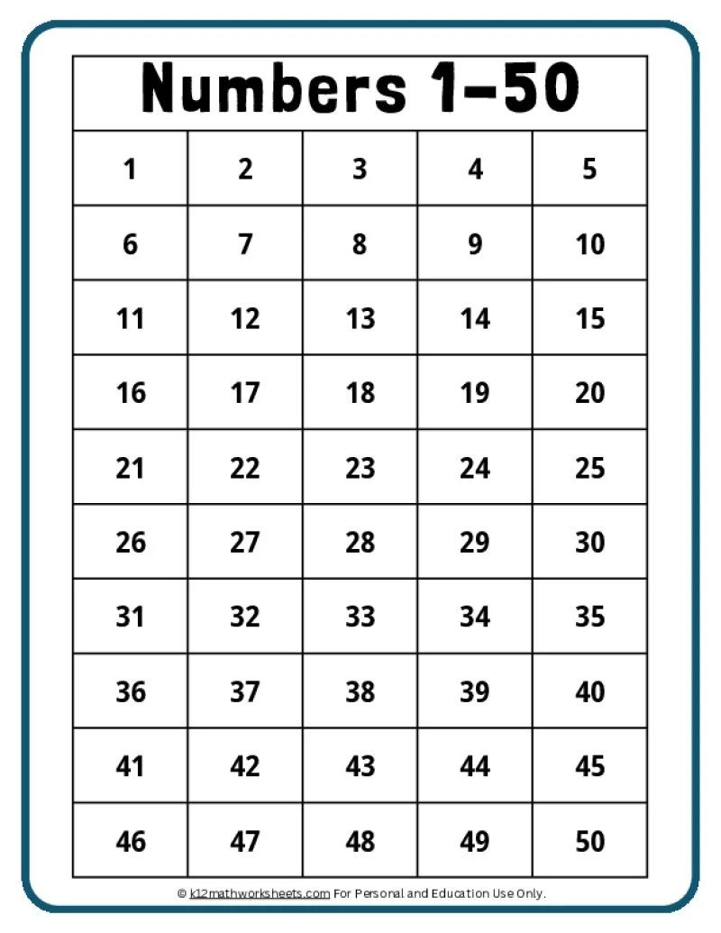 Free Printable Chart To 50 Free Printable Chart To 50