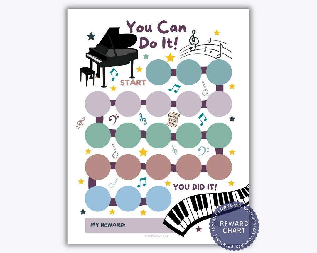 Printable Piano Reward Chart Music Reward Chart Piano Practice Chart Music Practice Piano Sticker Chart Preschool Piano Reward Chart Etsy