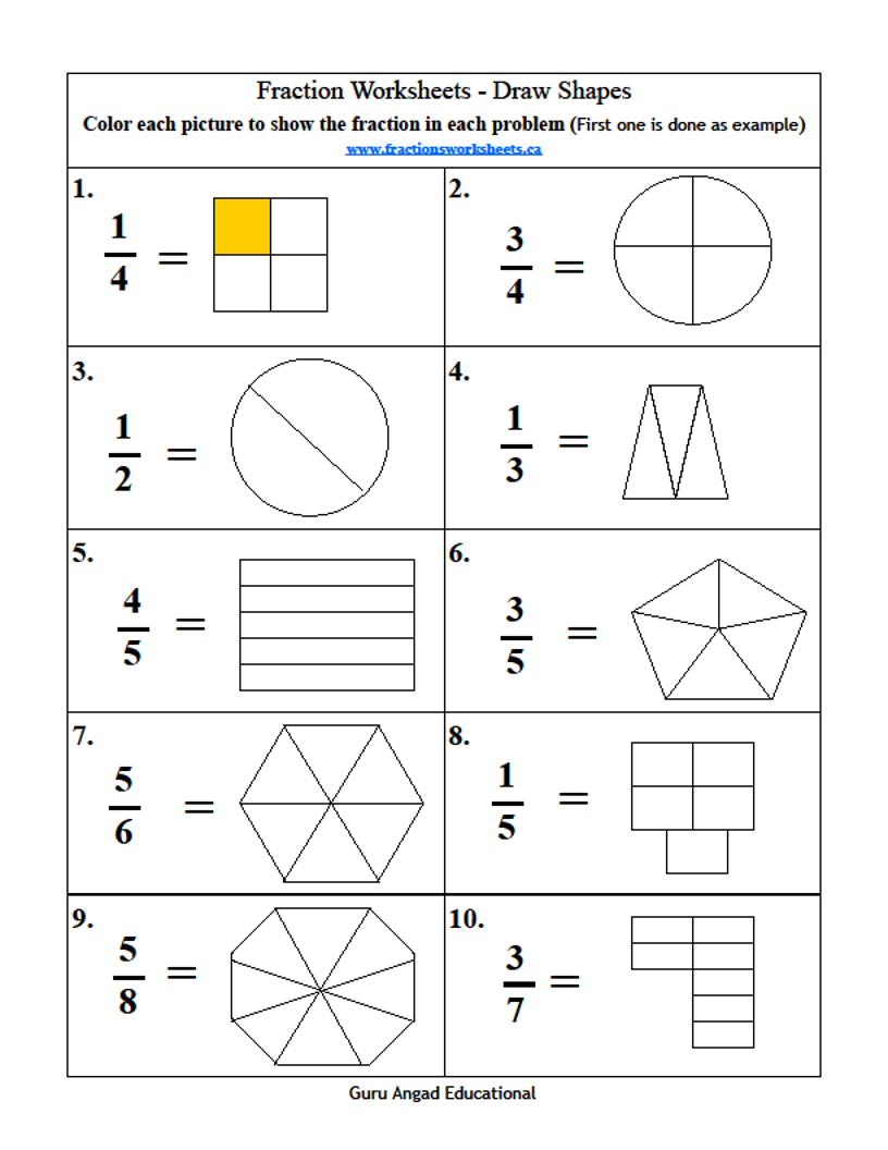 Fraction Review Sheet Printable