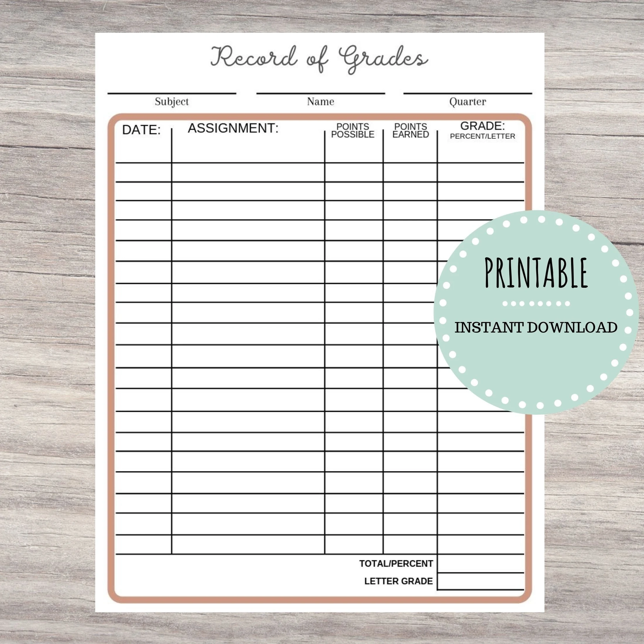 Printable Record Of Grades Teacher Printable Grading Book Printable Homeschool Record Of Grades Form Grading Printable INSTANT DOWNLOAD Etsy New Zealand