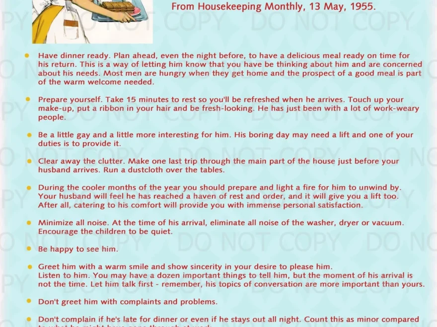 Printable Retro Housewife Themed Bridal Shower Display Print A Good Wife s Guide 8x10 Etsy