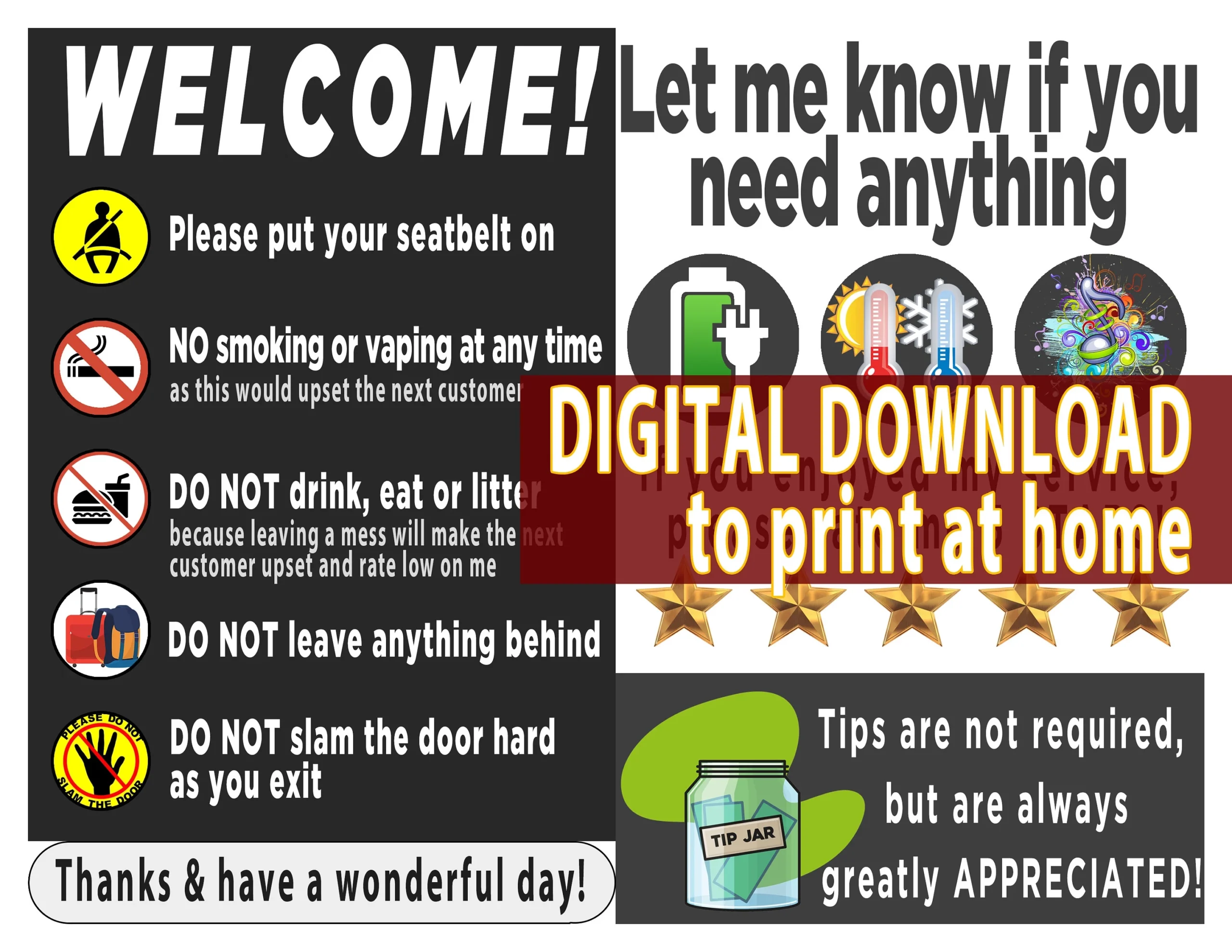 Uber Rate Signs Printable