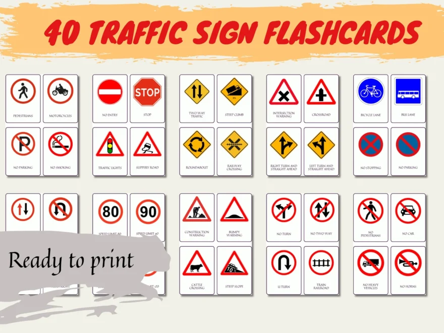 Printable Road Signs Flashcards Preschool Flashcards Montessori Cards Traffic Signs Flashcards Environmental Education Instant Download Etsy Canada