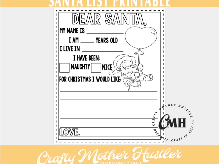 Printable Santa Claus Christmas Wish List Coloring Page