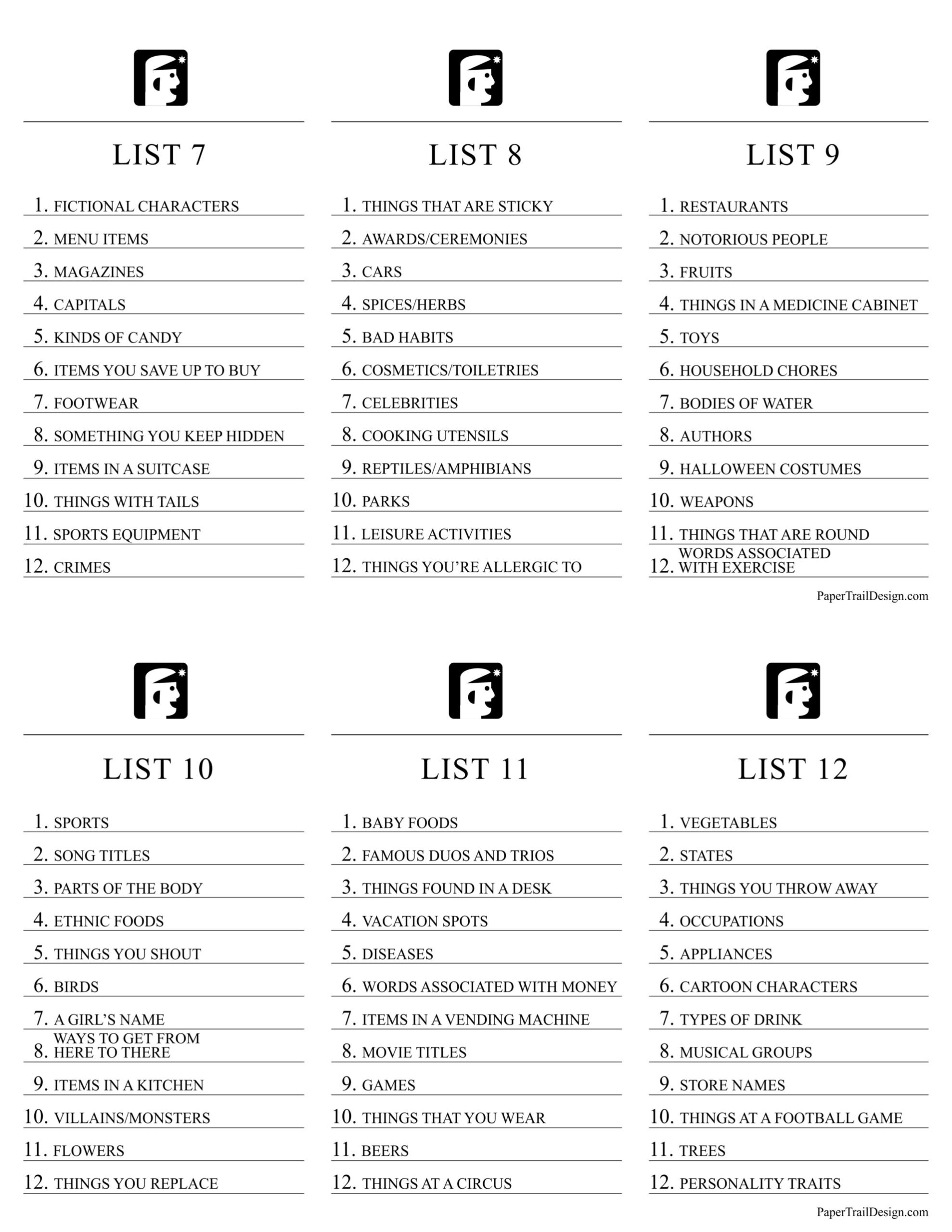 Printable Scattergories Game Paper Trail Design Printable Scattergories Game Paper Trail Design