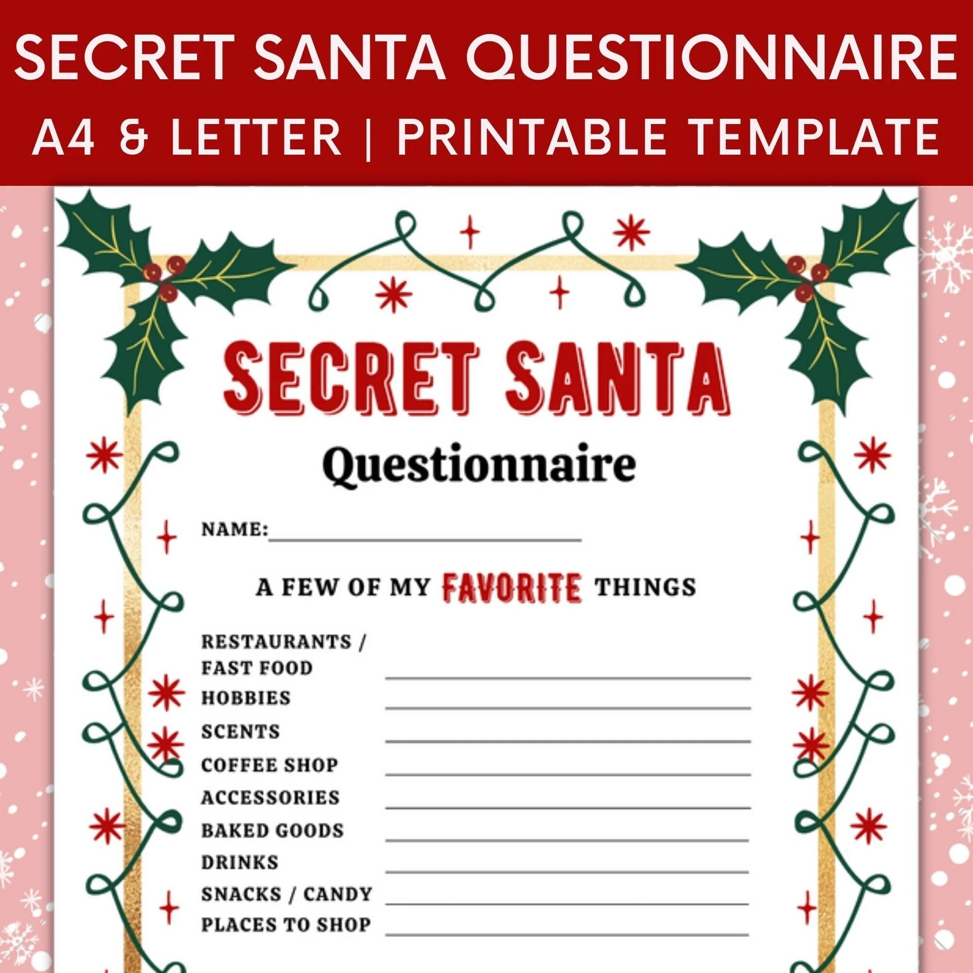 Secret Santa With Lights Printable Lists Secret Santa With Lights Printable Lists