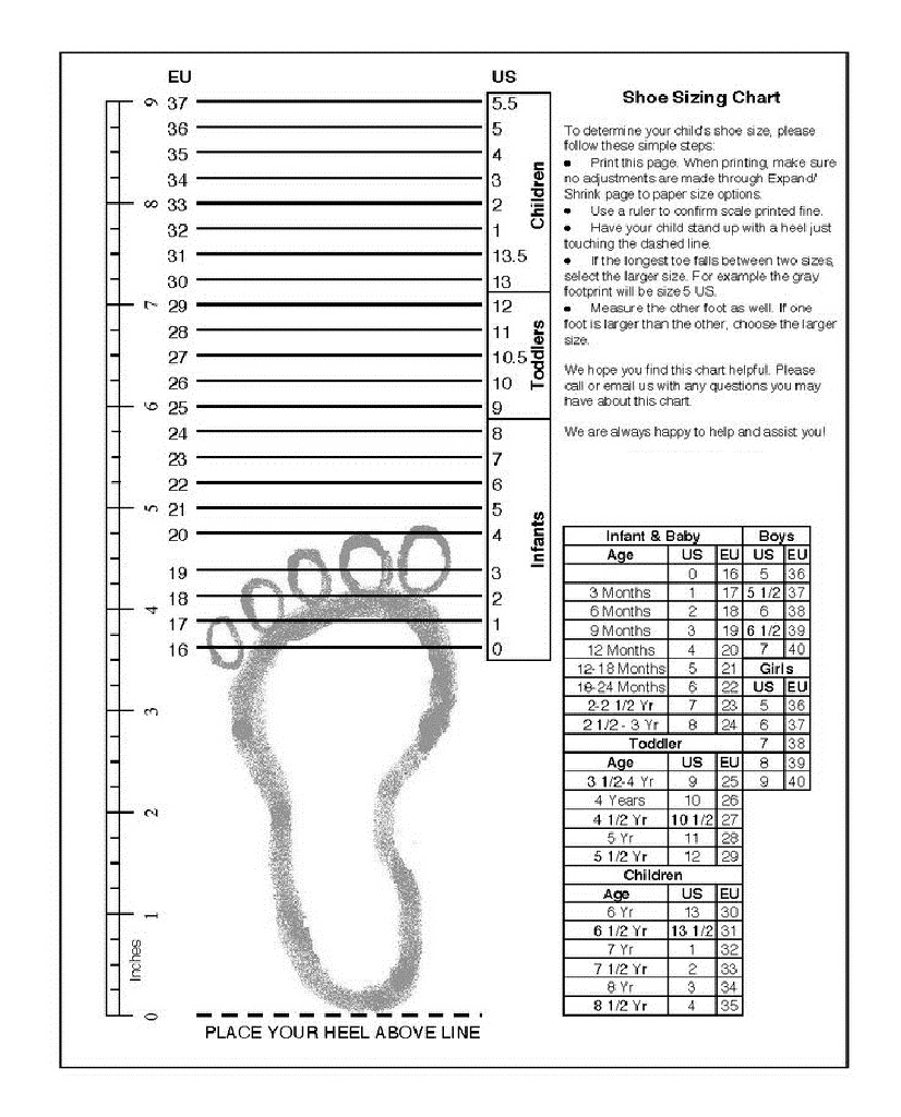 Printable Shoe Sizing Chart For Women Printable Shoe Sizing Chart For Women