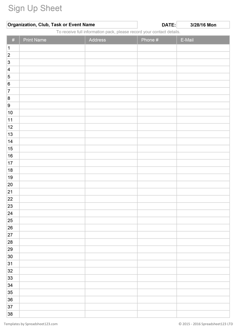 Printable Blank Excel Sheet