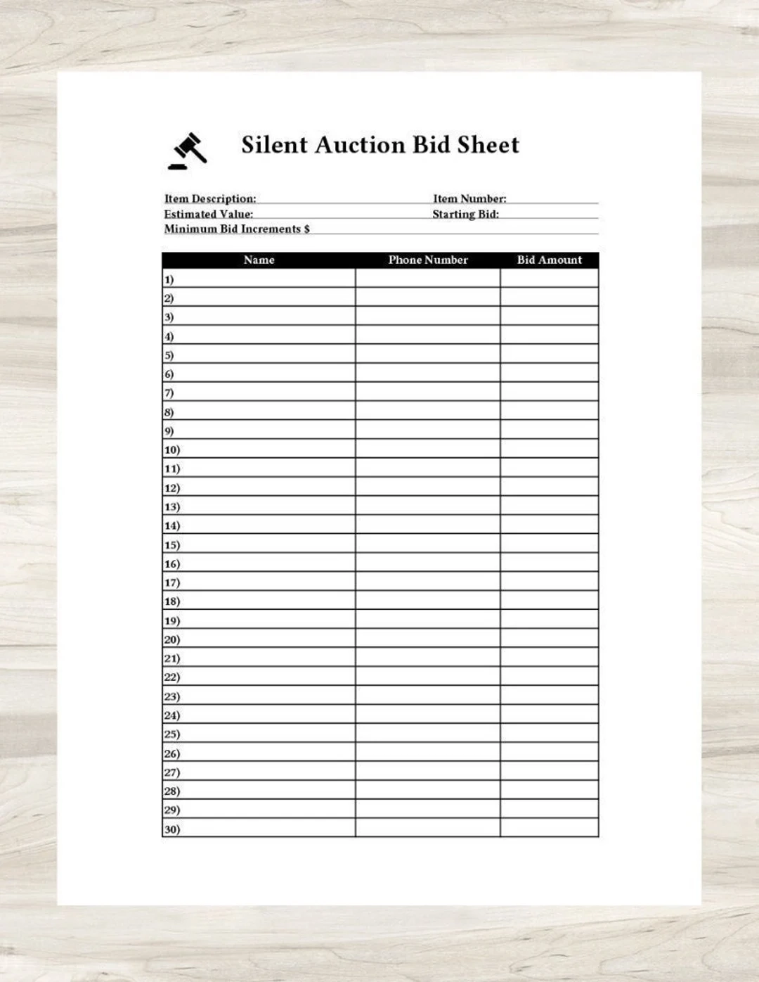 Bid Sheet For Silent Auction Printable Bid Sheet For Silent Auction Printable